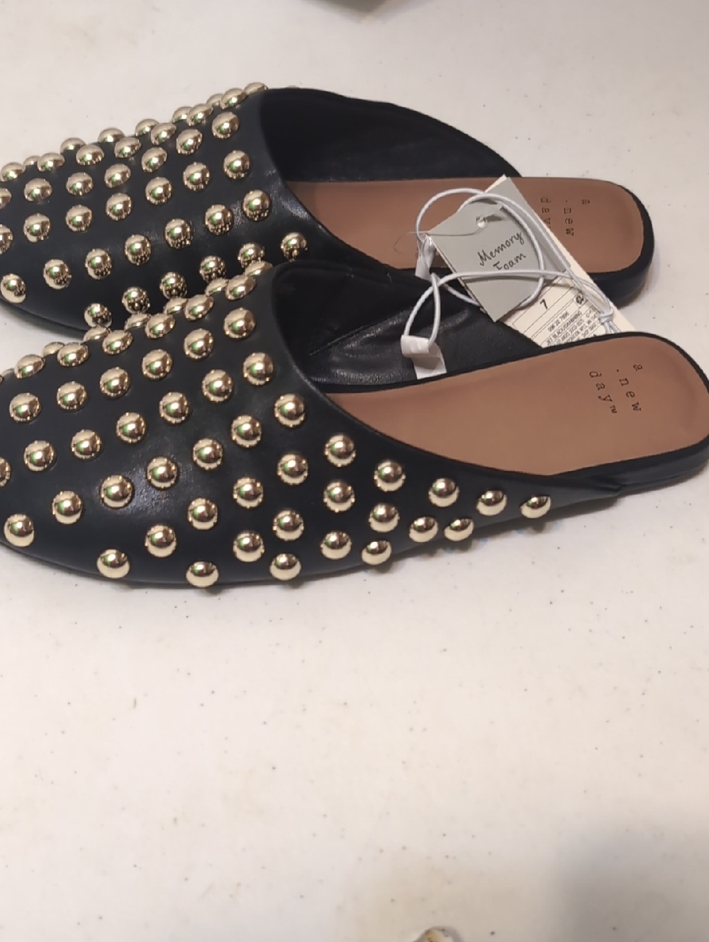 a new day Black Faux-Leather Studded Mules Memory Foam Size 7 NWT - Picture 5 of 7